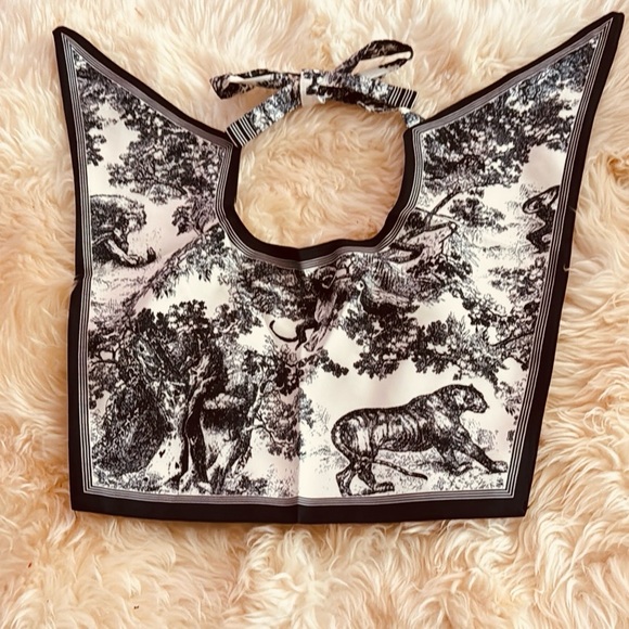 Navy and Cream Toile Print Dickey Collar with Bow Tie Closure - Picture 4 of 13